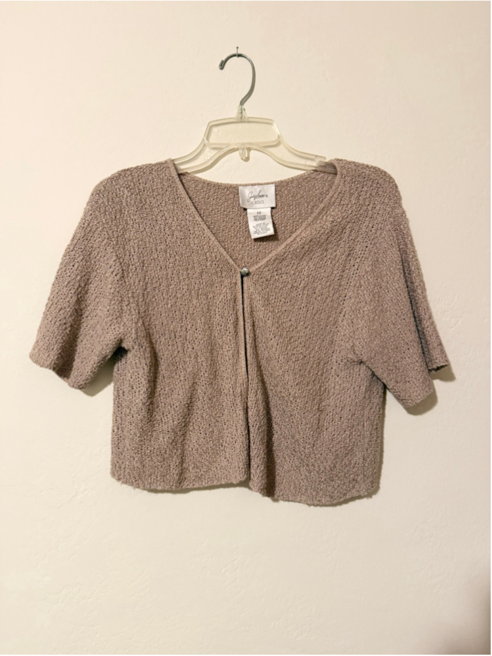 Women's Vintage Jaclyn Smith Beige Cropped Cardigan Sweater Size 12